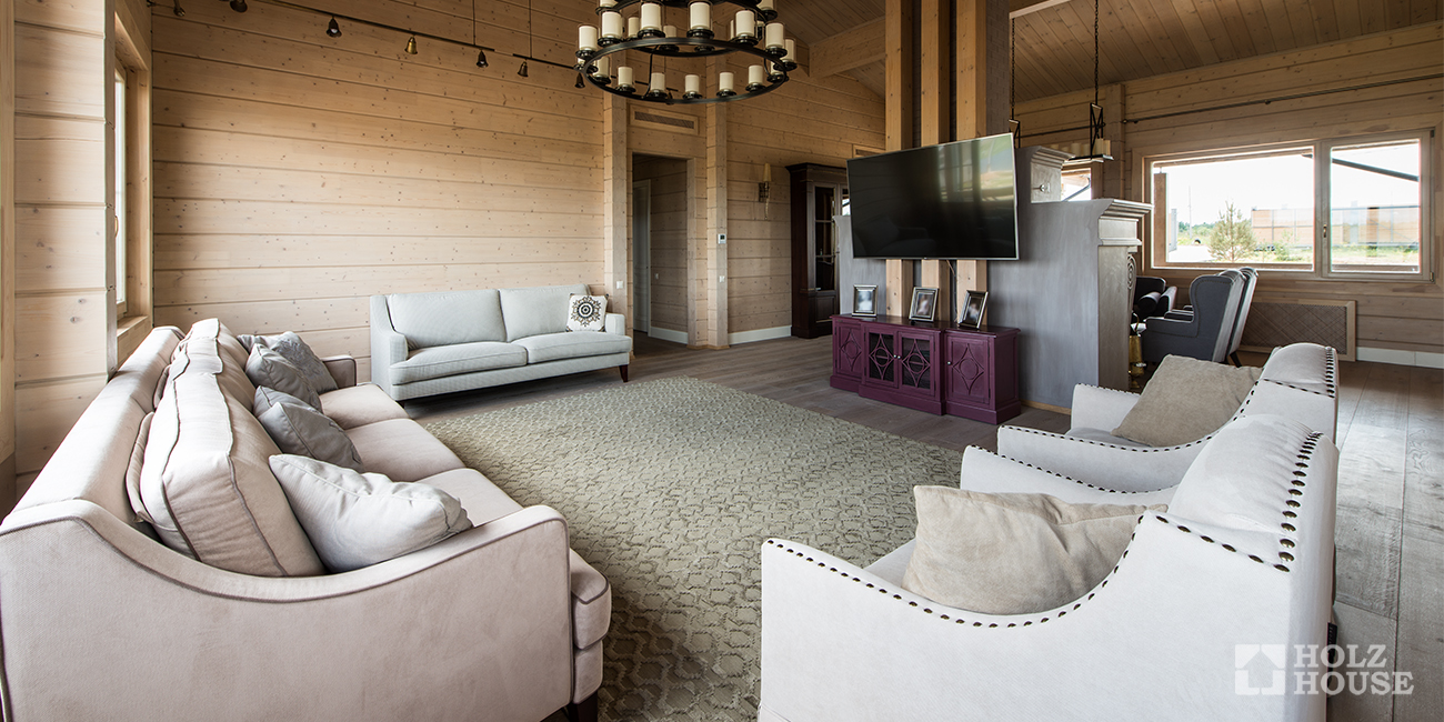 Гостиная в доме из бруса: дизайн интерьера гостиной в деревянном доме от Holz House