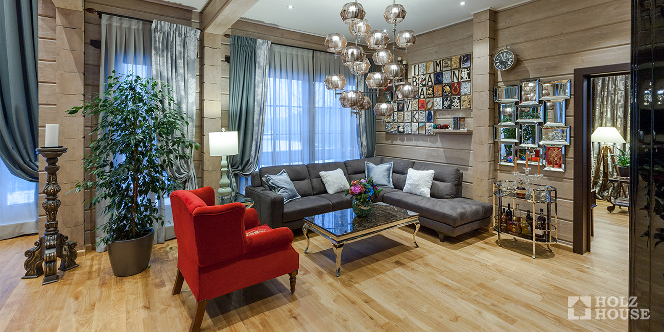 Гостиная в доме из бруса: дизайн интерьера гостиной в деревянном доме от Holz House