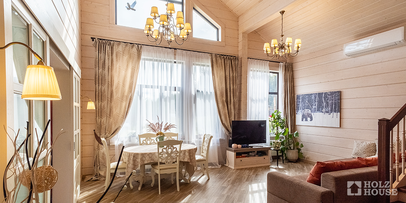 Гостиная в доме из бруса: дизайн интерьера гостиной в деревянном доме от Holz House