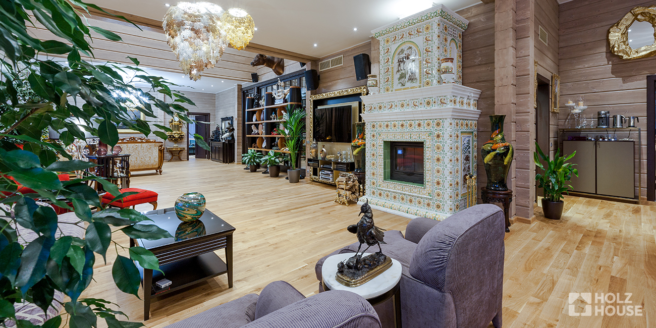 Русский стиль в интерьере дома из клееного бруса