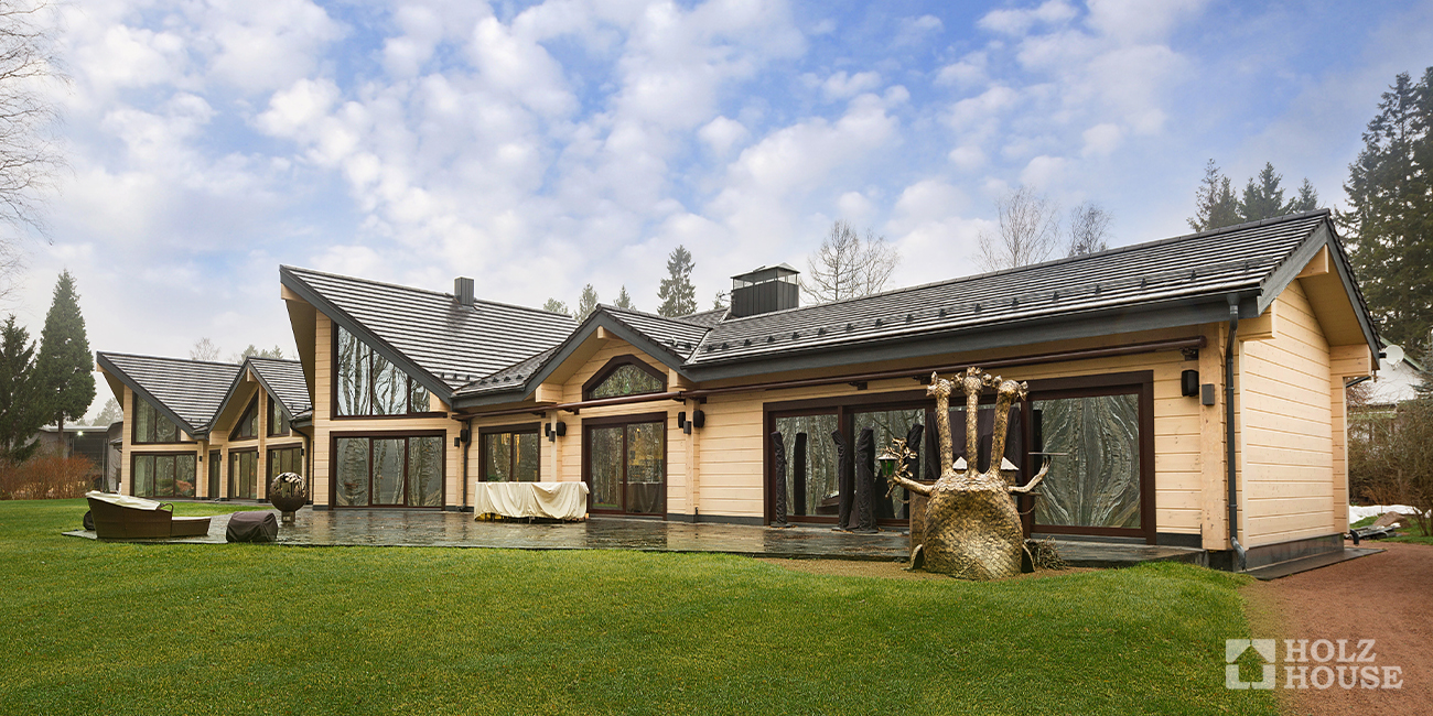 Дизайн одноэтажного дома из клееного бруса