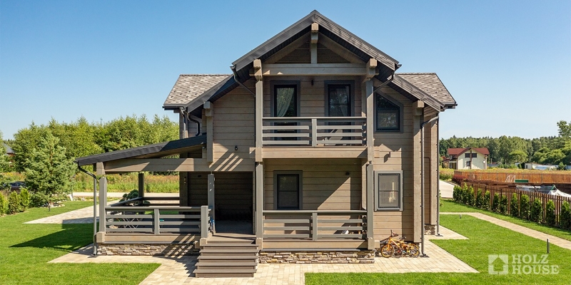 Двухэтажный дом со вторым светом, балконом и террасой по проекту Прага-мини - фото 4 на сайте Holz House