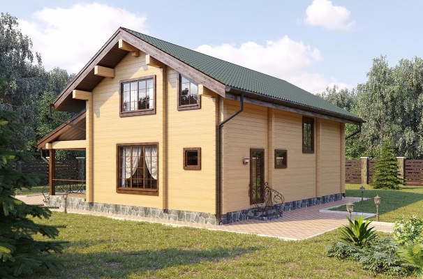 Живописный двухэтажный дом из клееного бруса по проекту Прага - фото 3 на сайте Holz House