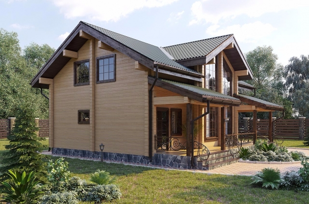 Живописный двухэтажный дом из клееного бруса по проекту Прага - фото 2 на сайте Holz House