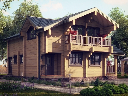 Двухэтажный дом из клееного бруса в классическом стиле по проекту Турин - фото 2 на сайте Holz House