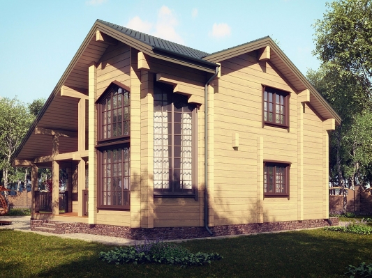 Двухэтажный дом из клееного бруса в классическом стиле по проекту Турин - фото 3 на сайте Holz House