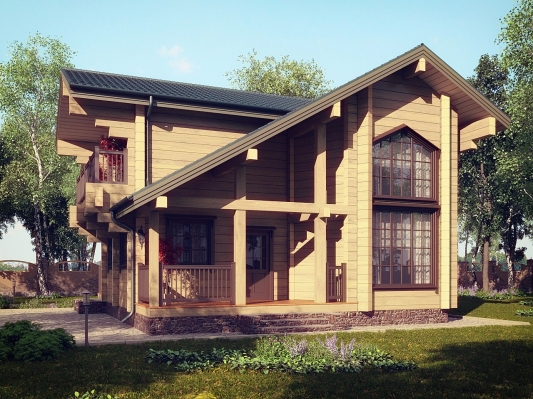 Двухэтажный дом из клееного бруса в классическом стиле по проекту Турин - фото 4 на сайте Holz House