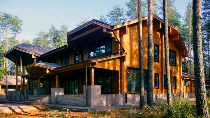 House made of glued laminated timber. Sokol design.