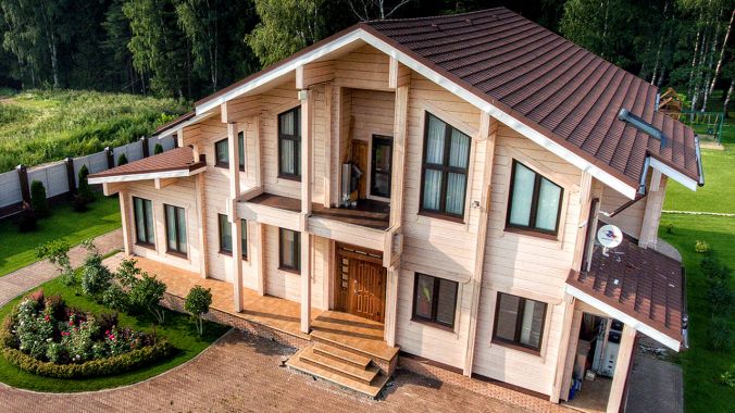 House made of glued laminated timber. Scandi design.