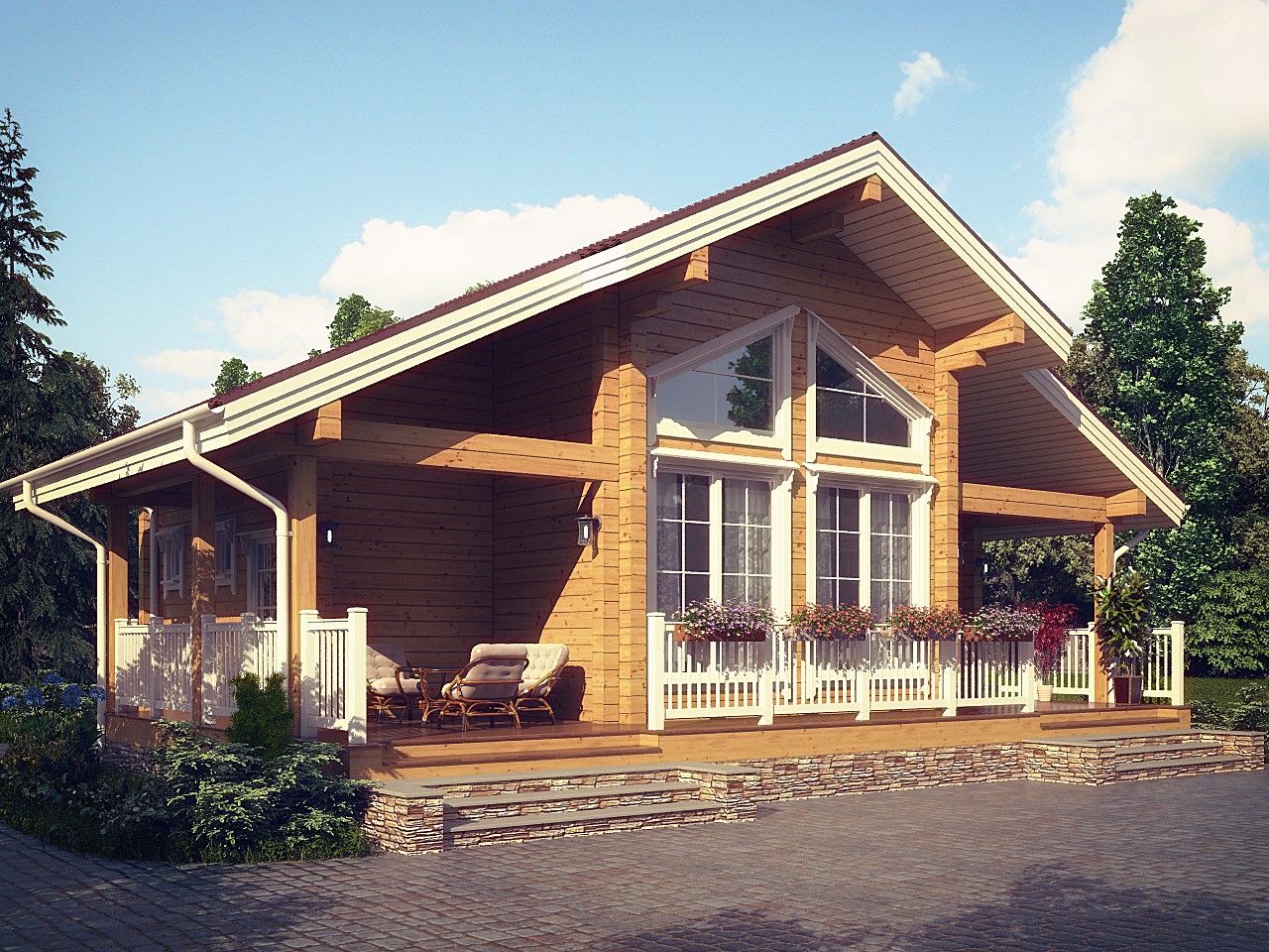 Двухэтажный дом из клееного бруса со вторым светом и террасой по проекту Авиньон - фото 1 на сайте Holz House